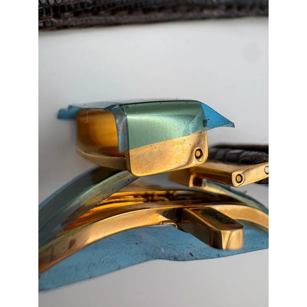 Armand Nicolet 22mm Dark Brown Genuine Teju Lizard Watch Strap Gold Deployant